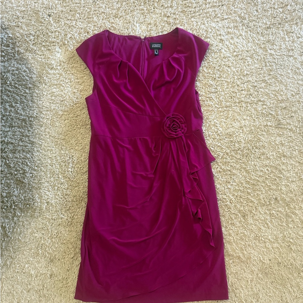 Adrianna Papell Fuchsia Cap-Sleeve Sheath Dress with Rosette
